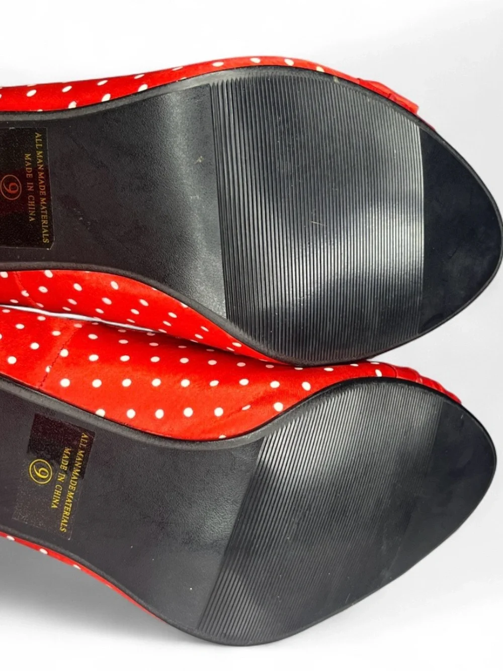 Delicious Red and White Open Peep Toe Polka Dot Pumps - Size 9 - Women’s Heels